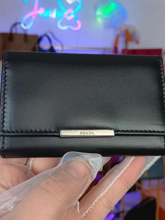 Prada Handbags - Prada Black Smooth Leather 6 Silver Ring Key Case Pouch